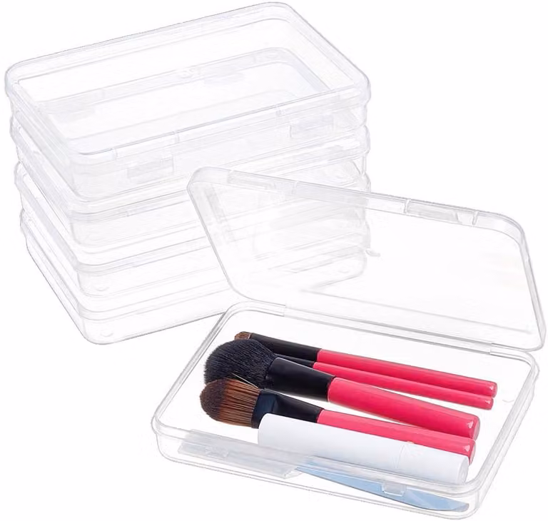 Contenitore in plastica per riporre oggetti, dimensioni 15,1 x 10,9 x 2,6 cm - Trasparente con coperchio a cerniera - Set da 5