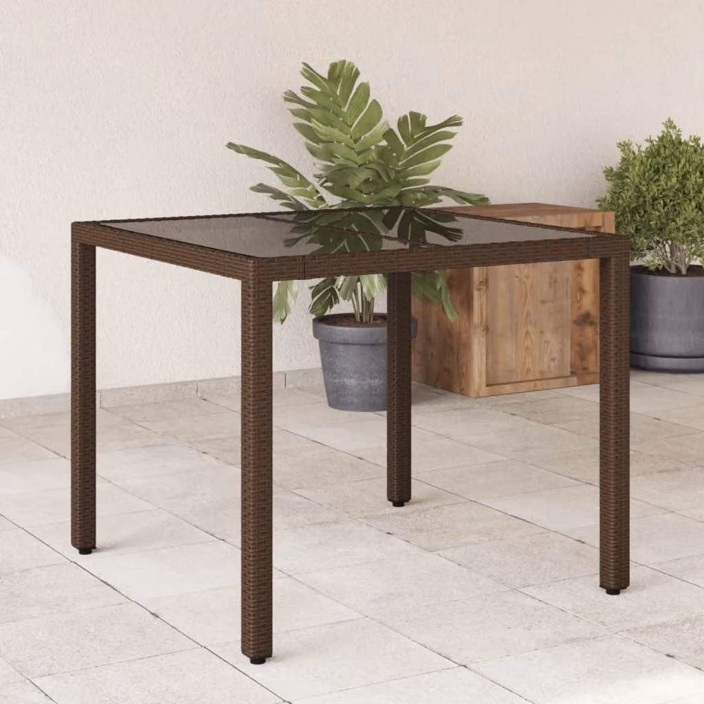 Maison Exclusive - Tavolo da giardino con piano in vetro marrone 90x90x75 cm Poly Rattan