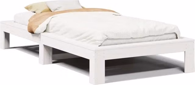 Letto singolo | Letto per adulti | Giroletto senza Materasso Bianco 100x200 cm Legno Massello Pino