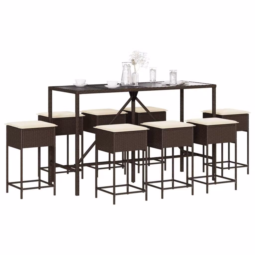 Maison Exclusive - Set da giardino da 9 pezzi con cuscini, in rattan sintetico marrone