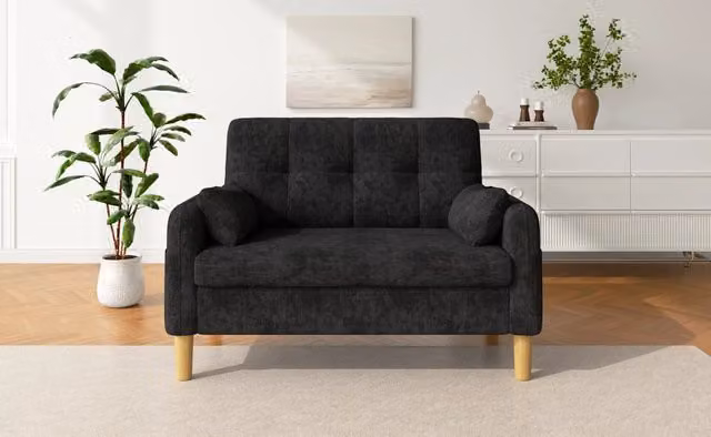 Divano modulare 2 posti in ciniglia grigio con 2 cuscini e tasca laterale; 119 × 78 × 85 cm