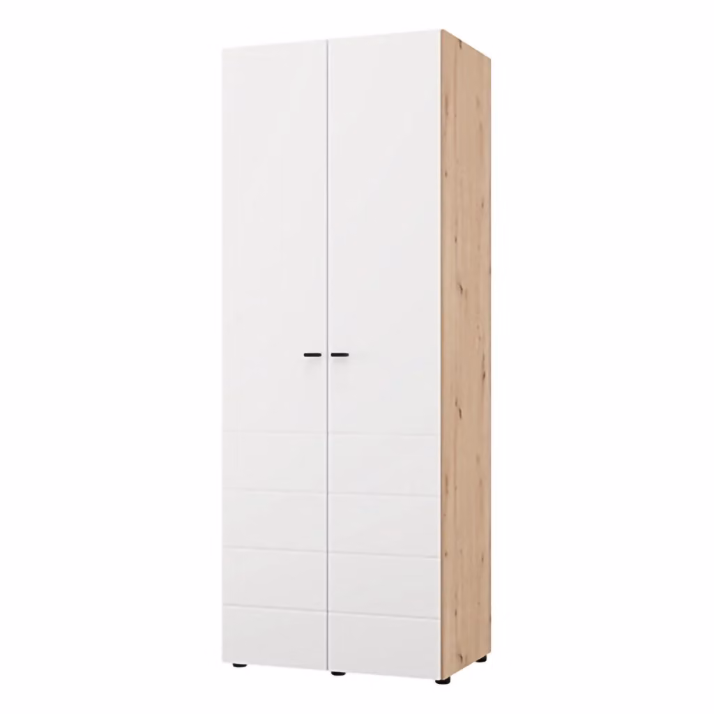 Armadio da camera da letto DMORA con 2 ante, appendiabiti e ripiani interni, Bianco Opaco, L: 79 cm, H: 208 cm – 2