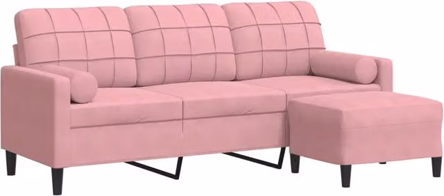 Divano | Divano da soggiorno | Sofa a 3 Posti con Poggiapiedi rosa 180 cm in Velluto