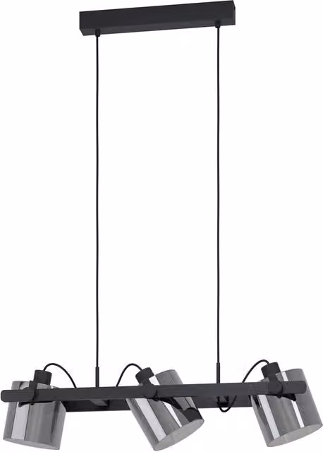 Lampadario a sospensione moderno Eglo con 3 luci E27 in legno, metallo e vetro nero e trasparente
