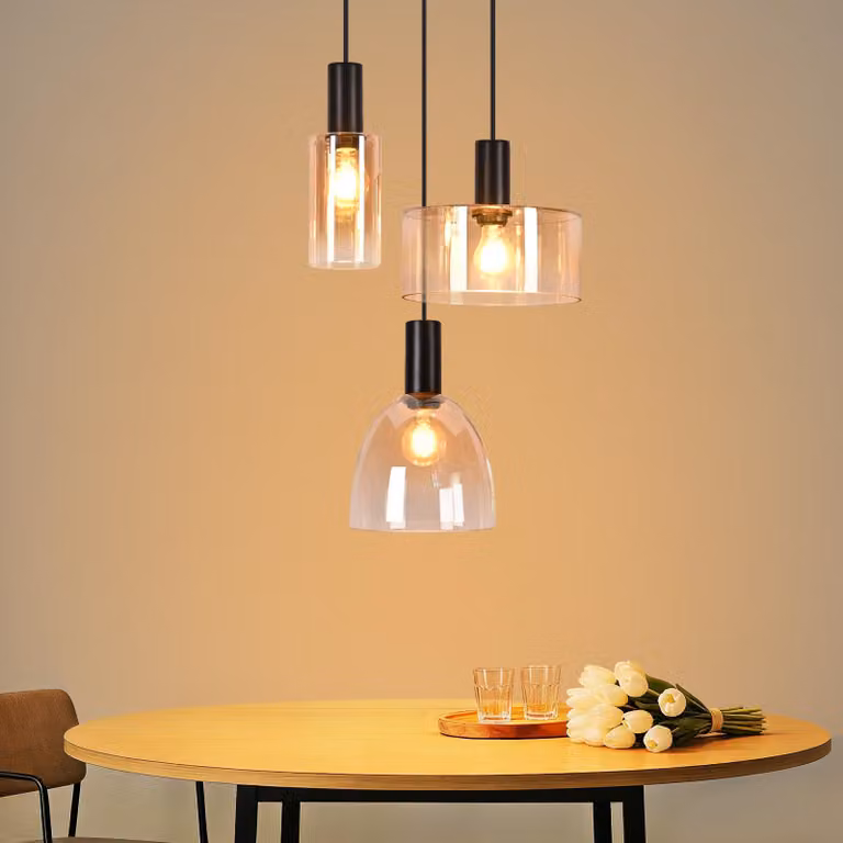 Lampada a sospensione ZMH, 3 luci, rotonda, in vetro, ideale per la sala da pranzo. Lampada a sospensione per tavolo da pranzo, attacco E27, regolabile in altezza, adatta anche per il soggiorno