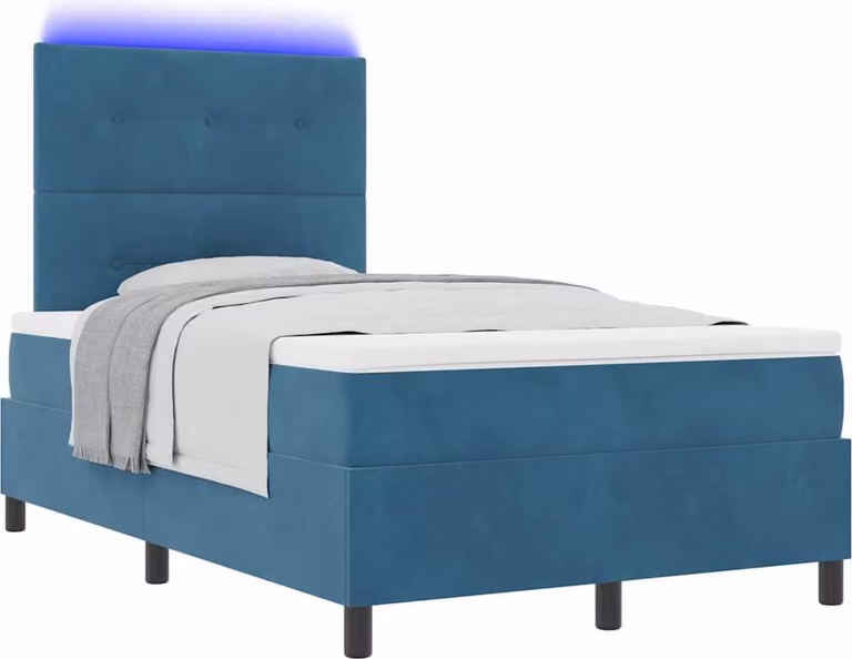 Letto a Sorgente LED Blu Scuro 120 x 190 cm Velluto