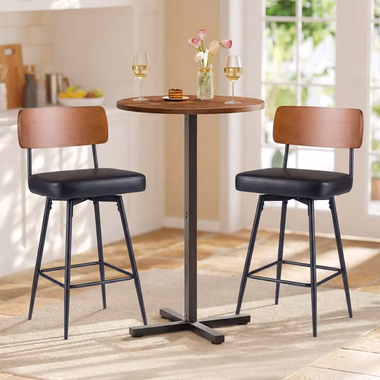 Set di 2 sgabelli girevoli Costway con schienale imbottito in similpelle e gambe in metallo per cucina e sala da pranzo, Nero