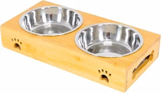 Cuccia per cani, cuccia per gatti, doppia cuccia rimovibile in acciaio inossidabile, fondo antiscivolo in bambù (acciaio inossidabile, doppia)
