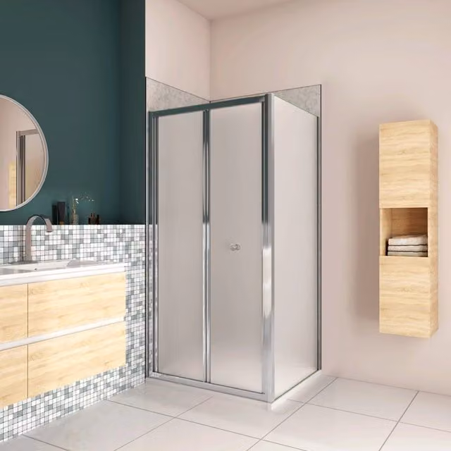 185cm Box Doccia Angolare Porta a Soffietto con Parete Fissa 100x80cm in Vetro Temperato Satinato Opaco 5 mm Profilo Cromato Lucido