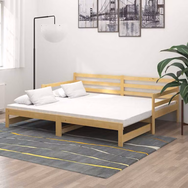 vidaXL Divano Letto Estraibile in Legno Massello di Pino Bianco L/P/H: 184 x 90 x 203 cm
