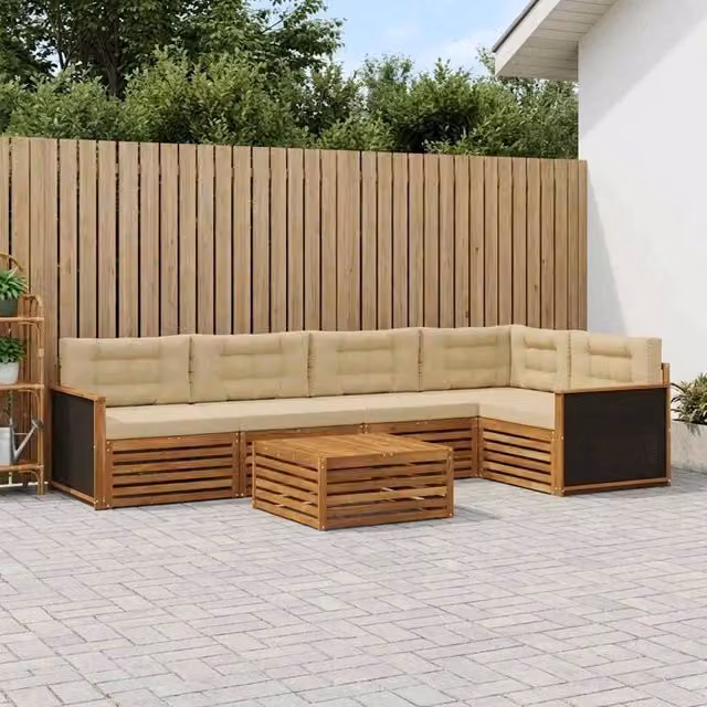 Set di divani da esterno 6 pz Naturale e Beige Poliestere 3383376