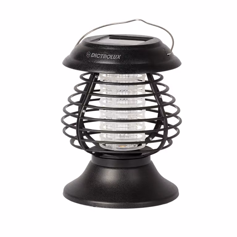 DICTROLUX Lampada Solare 2 in 1 Antizanzare LED con Sensore Crepuscolare e Picchetto per Giardino e Terrazzo, Colore Nero