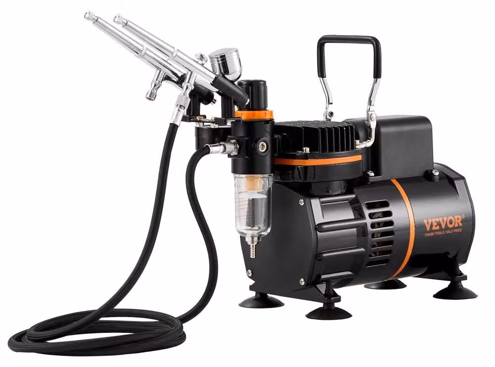Kit professionale per aerografo - Compressore da 120 W - 3 aerografi con ugelli da 0,2/0,3/0,8 mm