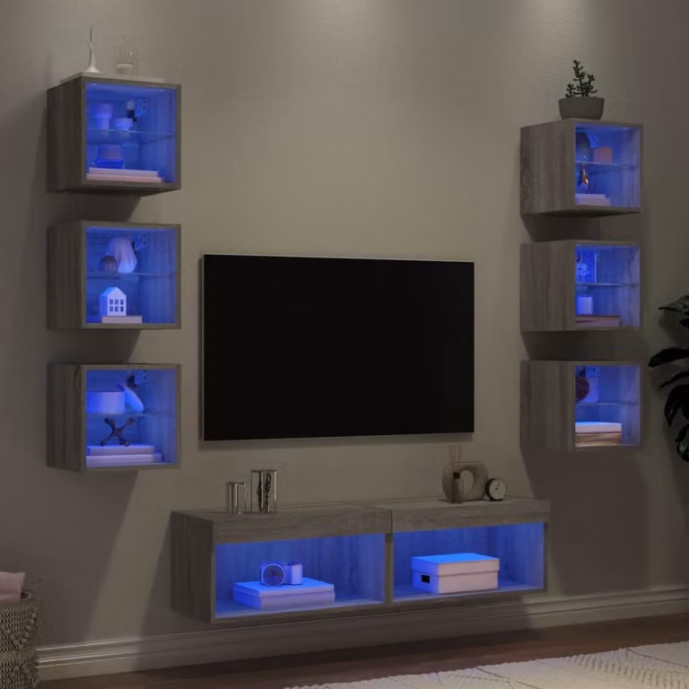 Mobile TV a muro moderno vidaXL con illuminazione LED integrata, Grigio, L: 60 cm, P: 30 cm, H: 30 cm
