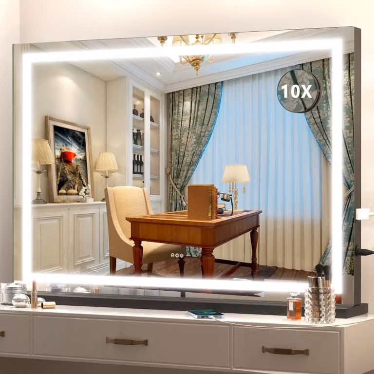Specchio da trucco LED, dimensioni 32x22 pollici, dimmerabile, con 3 modalità, touch screen, colore nero