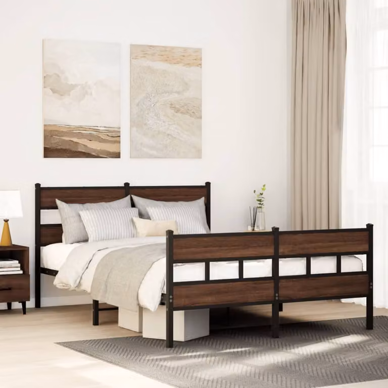 vidaXL Giroletto in metallo con testiera e pediera, colore marrone, L: 142 cm, P: 196 cm, H: 91,5 cm