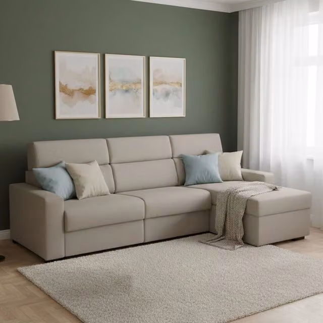 Divano Letto Celleno DMORA con Penisola Sfoderabile Made in Italy, Grigio, L/P: 280 x 160 cm