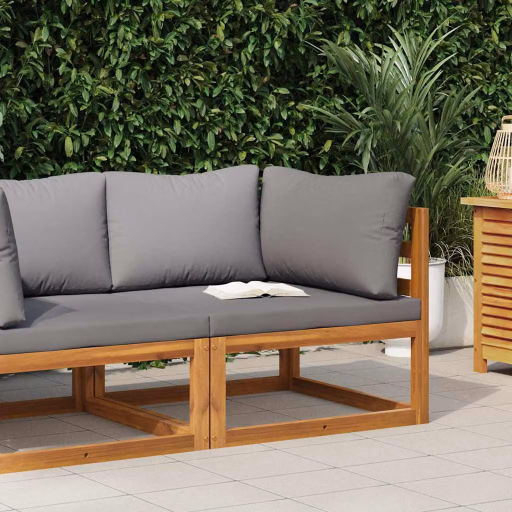 vidaXL Divano Angolare Modulare in Legno di Acacia con Cuscini in Tessuto Grigio per Giardino