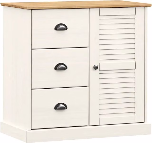 Credenza VIGO in legno massello di pino bianco con cassetti, ideale per cucina o soggiorno, L: 78 cm, P: 40 cm, H: 75 cm