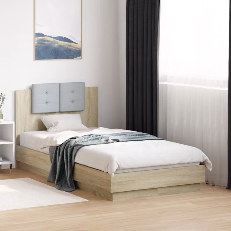 Giroletto con Testiera vidaXL in Legno Multistrato Rovere Sonoma L/P/H: 90 x 190 cm