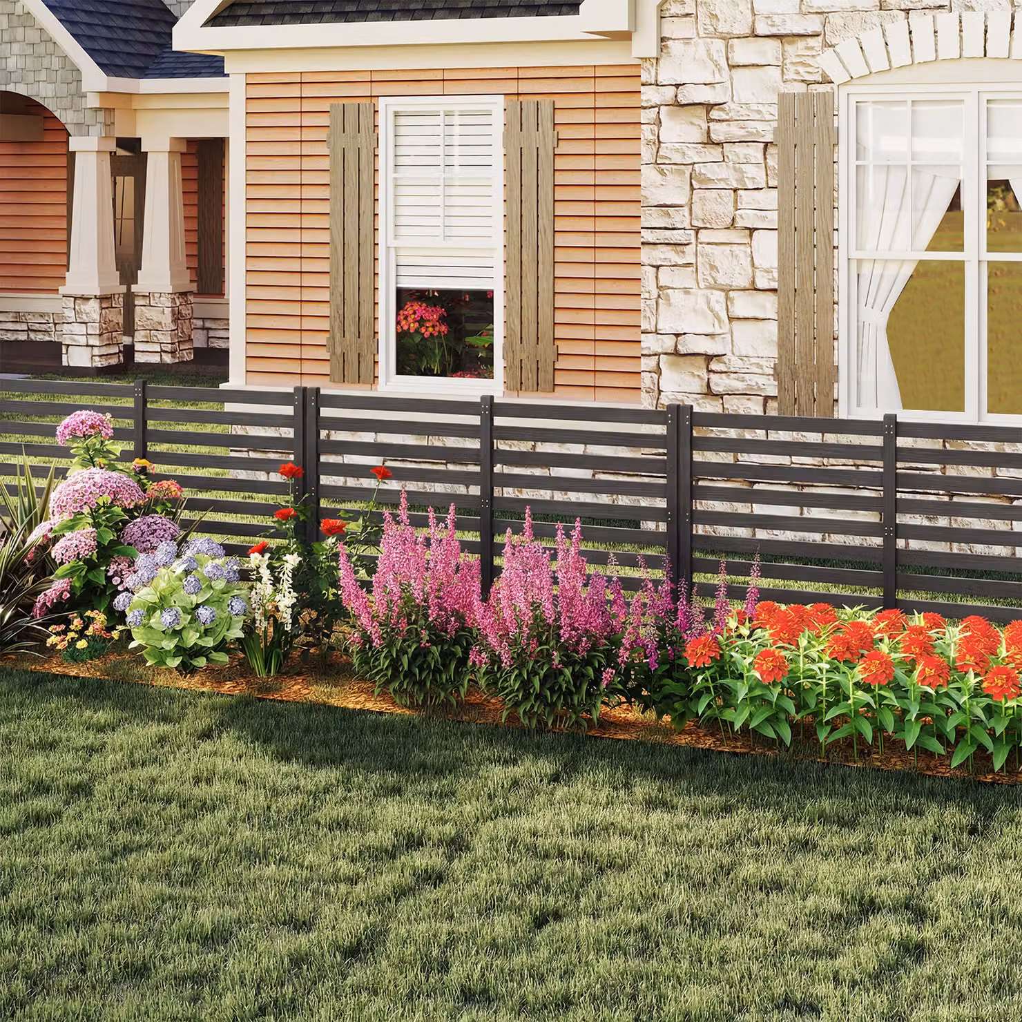 Set di 2 recinzioni da giardino modulari in legno massello Costway colore nero