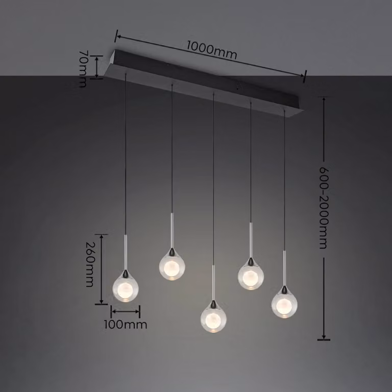 Trio Lighting Lampada a sospensione Calista, dimmerabile, Cromo / Argento, Soggiorno / Sala da pranzo, Metallo, Moderno, Lampada a sospensione