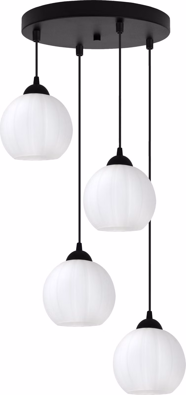 Lampada a sospensione Costa nera a 4 luci con sfere bianche E27 OW – lampada a sospensione moderna per un'illuminazione interna elegante