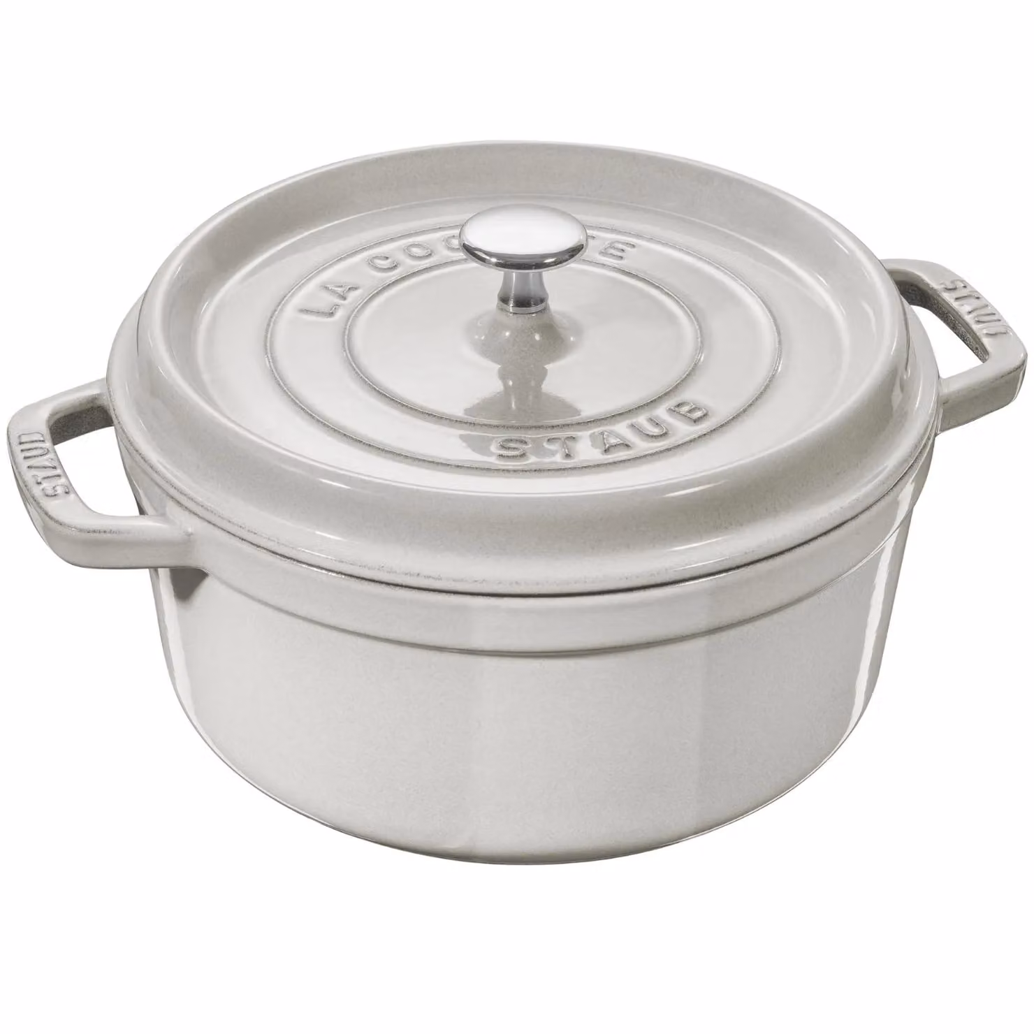Casseruola tonda in ghisa per induzione colore bianco tartufo con maniglie e coperchio, diam. 28cm