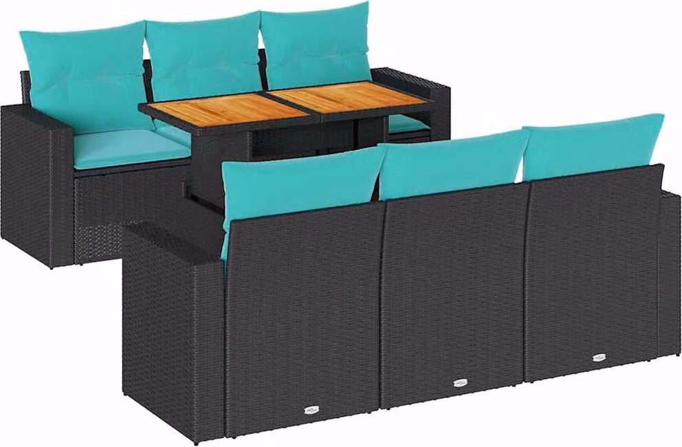 Set Divani da Giardino con Cuscini 7pz Nero Polyrattan