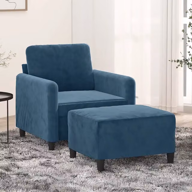 Poltrona con Poggiapiedi Blu in Velluto Moderno vidaXL – 1