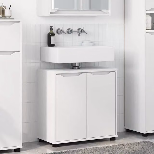 Armadietto da bagno Outsunny moderno in legno bianco con ante a battente e ripiani interni L/P/H: 60 x 30 x 60 cm