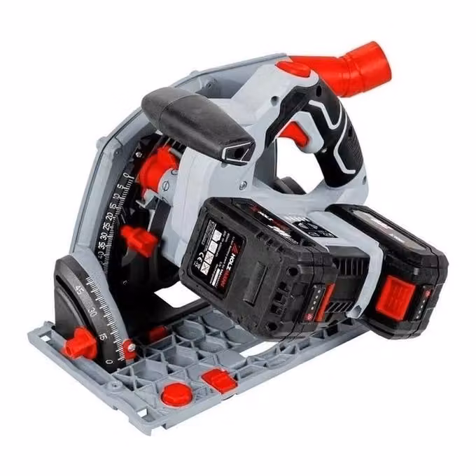 Holzmann TAS165AKKU Sega Circolare a Immersione a Batteria 2x20V 40V con 2 Batterie da 4 Ah, Lama 165 mm, 5 Livelli di Velocità e Inclinazione da -1 a 47°, Colore Nero Grigio Rosso – 2