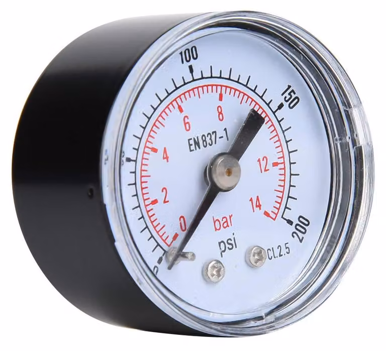 Manometro assiale da 1/8" BSPT, portata da 0 a 200 psi (0-14 bar), per aria, olio e acqua
