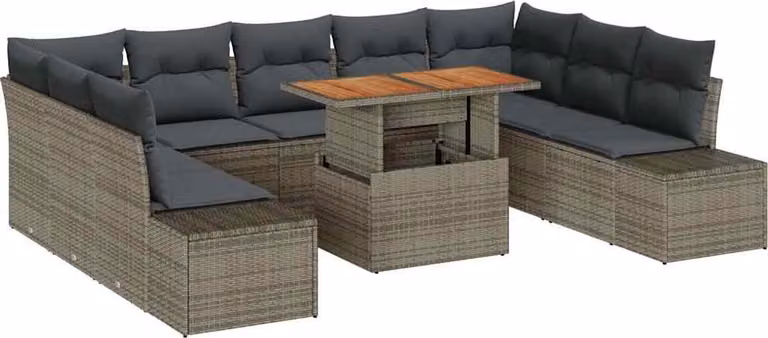 Set Divano da Giardino 10 pcs Grigio Poly Rattan