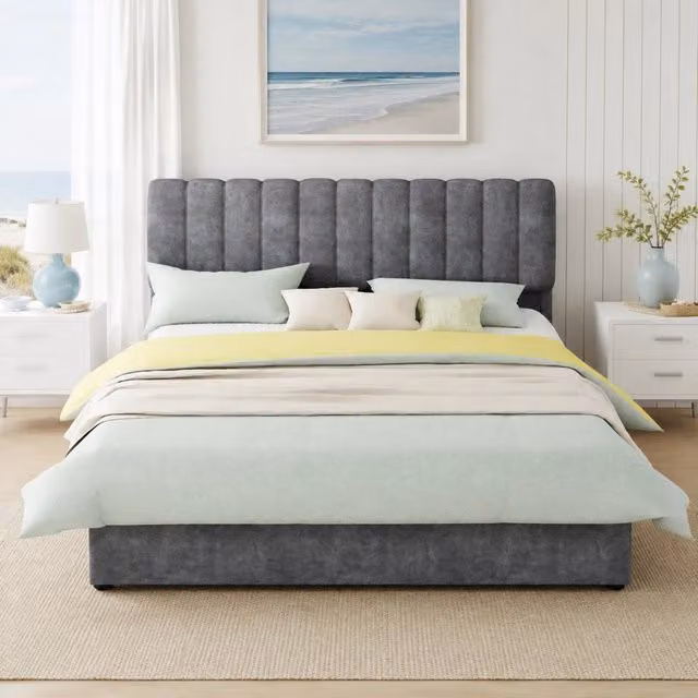Letto matrimoniale imbottito 160 x 200 cm grigio con testiera in velluto