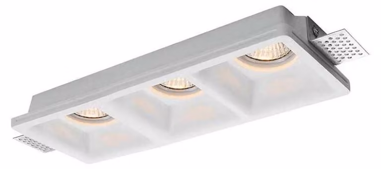 V-TAC VT-11003 Portafaretto led in gesso da incasso rettangolare a scomparsa tagli smussato per 3 faretti 3*GU10/GU5.3 bianco sku 6764
