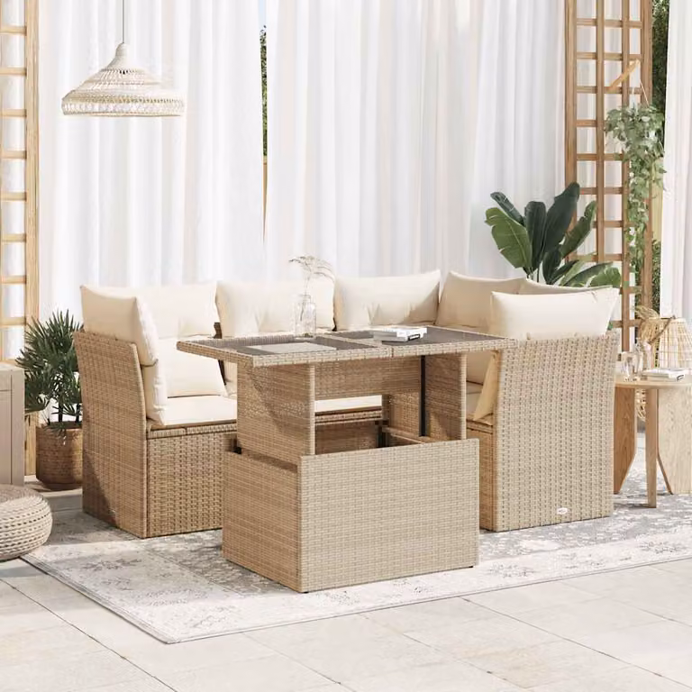 Set Divano da Giardino vidaXL a Forma di L con Tavolino e Cuscini Beige in Polyrattan e Acciaio