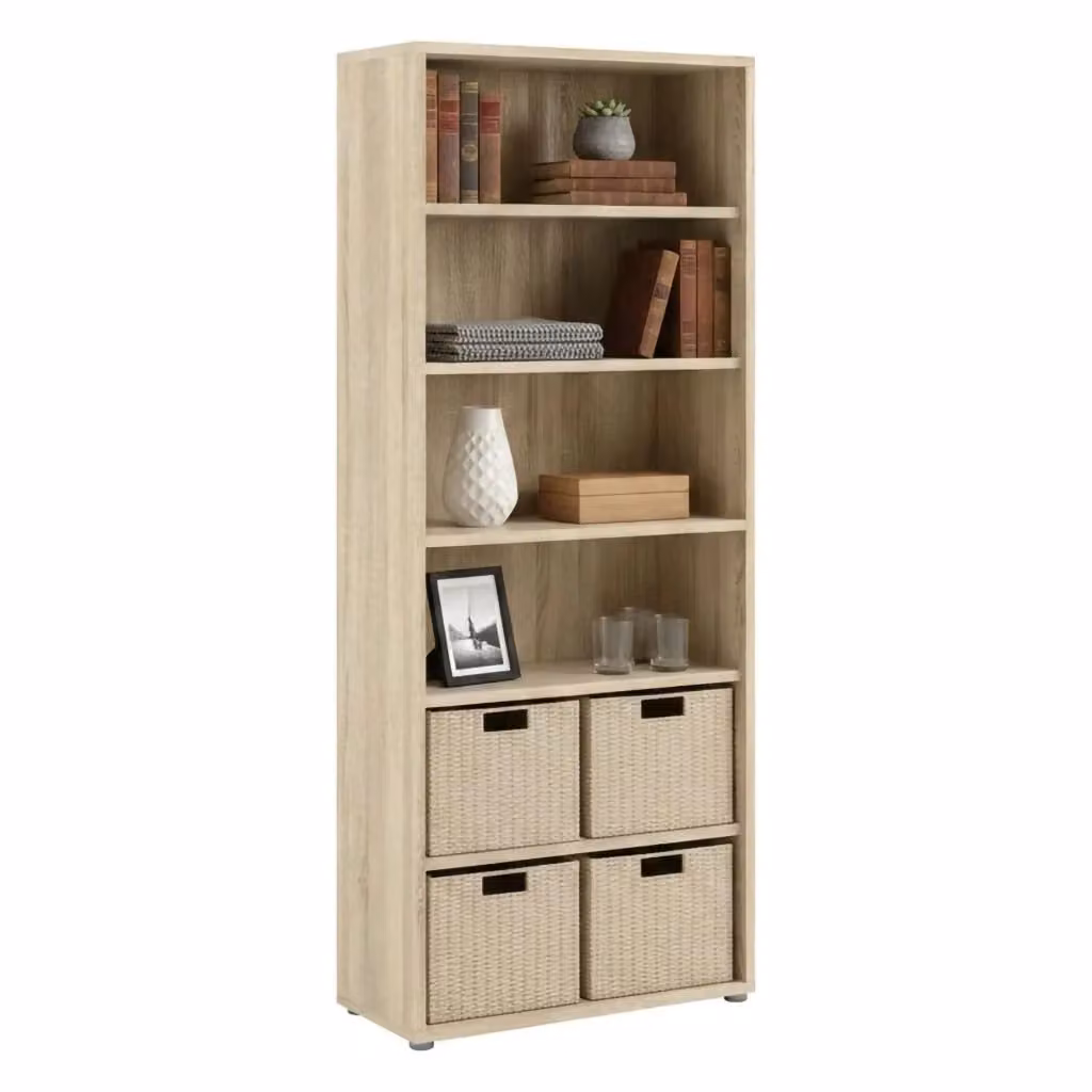 Libreria Armon DMORA in legno color quercia, mobile porta libri moderno per ufficio o soggiorno, L 89 cm x P 40,1 cm x H 221,7 cm – 2