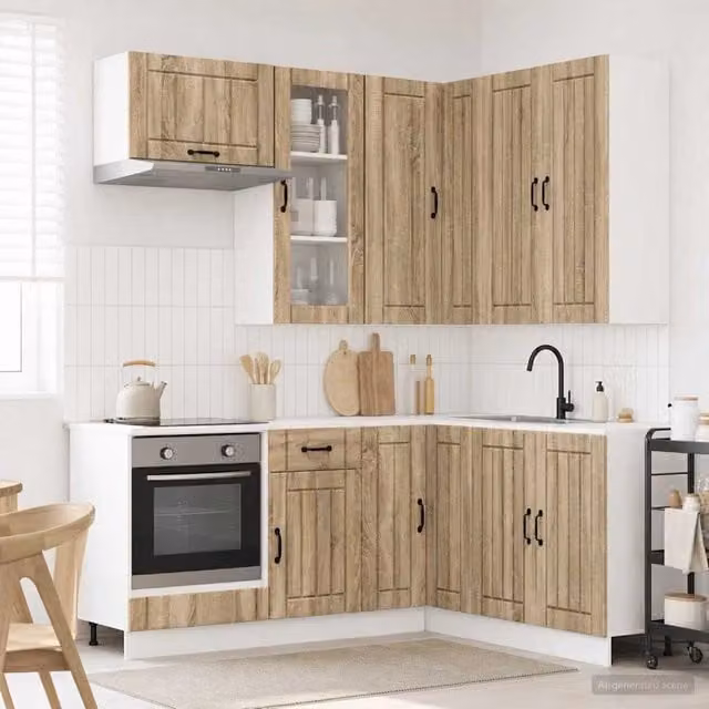 Unità Cucina vidaXL LUCCA 8 pz Rovere Sonoma Marrone con Ante in Vetro e Design Minimalista