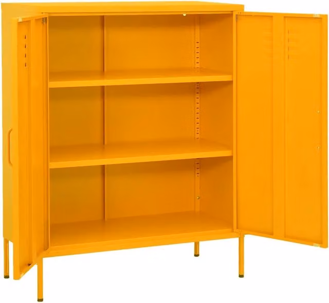 Armadietto a muro vidaXL in metallo giallo con ante a battente e ripiani interni L: 80 cm, P: 35 cm, H: 101,5 cm