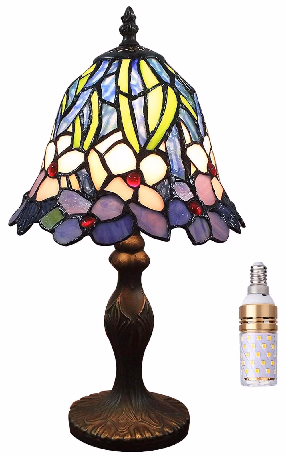 Lampada da tavolo Tiffany lampada da comodino - Paralume in vetro colorato - 17,5 cm di larghezza - 36 cm di altezza - Stile vintage