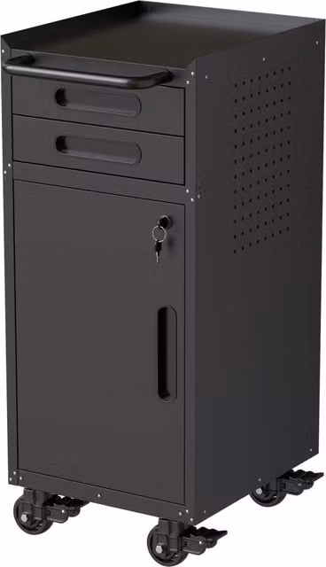 Armadio portautensili in metallo con ruote, 2 cassetti, porta chiudibile a chiave e maniglia grande. Organizer stretto salvaspazio per garage. Dimensioni: H 87,3 x L 37,5 x P 42 cm