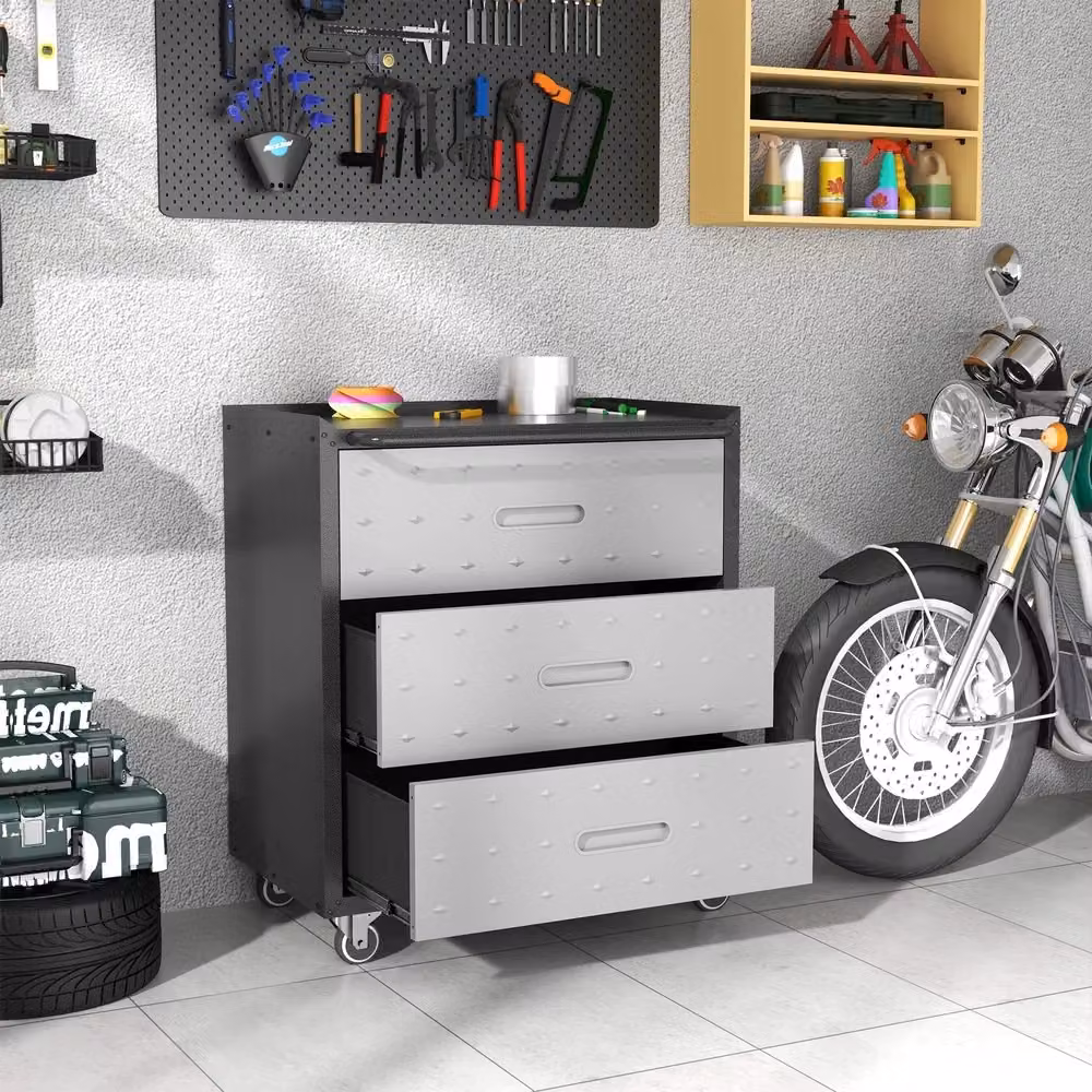 Carrello Portautensili con Cassetti Minimal in Metallo Nero e Grigio L: 75 cm, P: 42 cm, H: 88 cm – 2