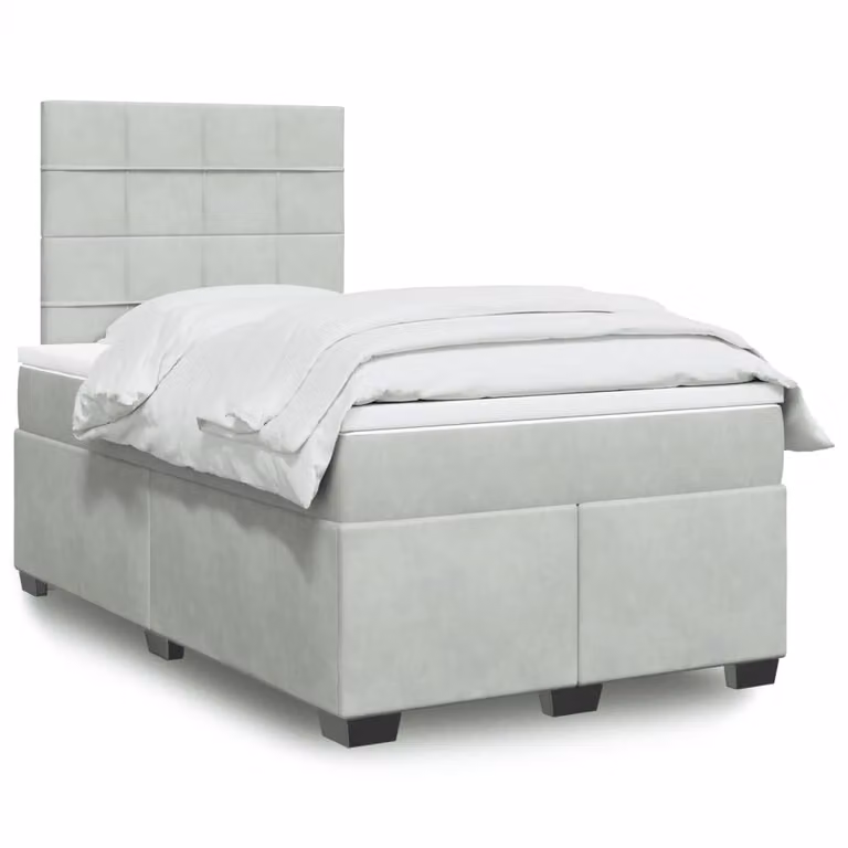 Giroletto a molle con materasso vidaXL in velluto grigio chiaro, L 120 cm x P 200 cm
