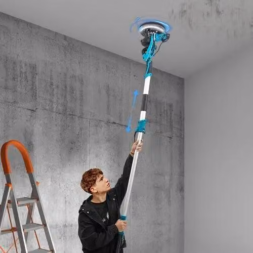 Levigatrice per pareti e soffitti - Levigatrice elettrica per cartongesso da 750 W - Aspirazione della polvere - Regolazione della velocità a 6 stadi - Telescopio - Colore blu