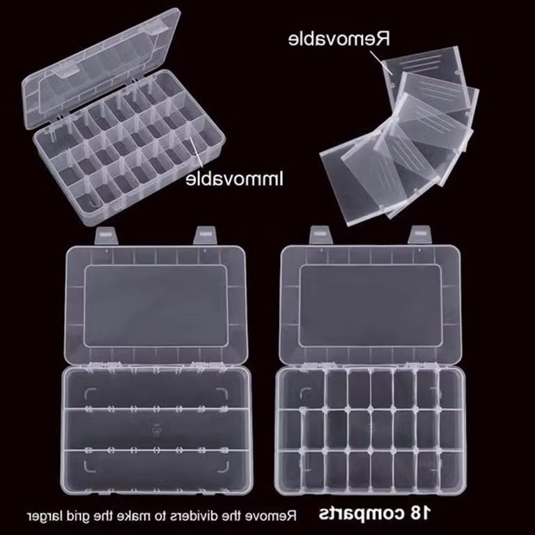 Confezione da 2 contenitori di plastica per l'organizzazione, dimensioni 20x14,5x4 cm. Contenitori trasparenti per piccoli oggetti, impilabili, ideali per gioielli, perline, viti