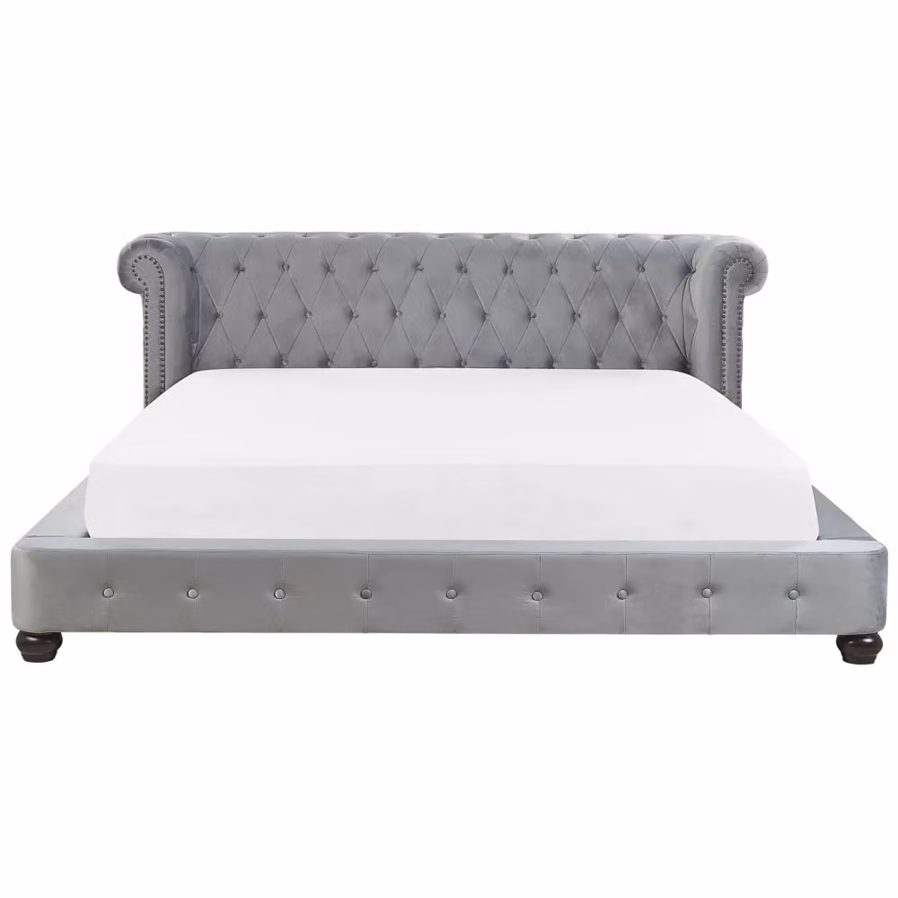 Letto Beliani in velluto grigio con testiera classica Chesterfield e rete a doghe in legno L/P/H: 180 x 200 x 126 cm – 2