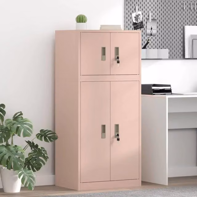 Armadio in metallo vidaXL con ante a battente e serratura, Rosa opaco, L/P/H: 60 x 40 x 130 cm – 1