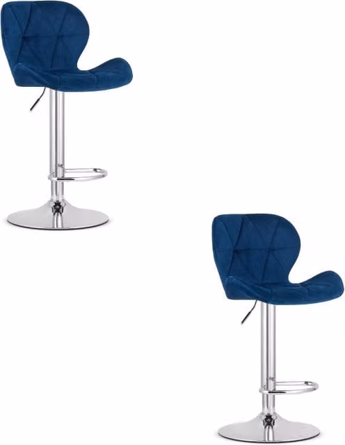 Set di 2 sgabelli in velluto blu Valora con base in metallo lucido