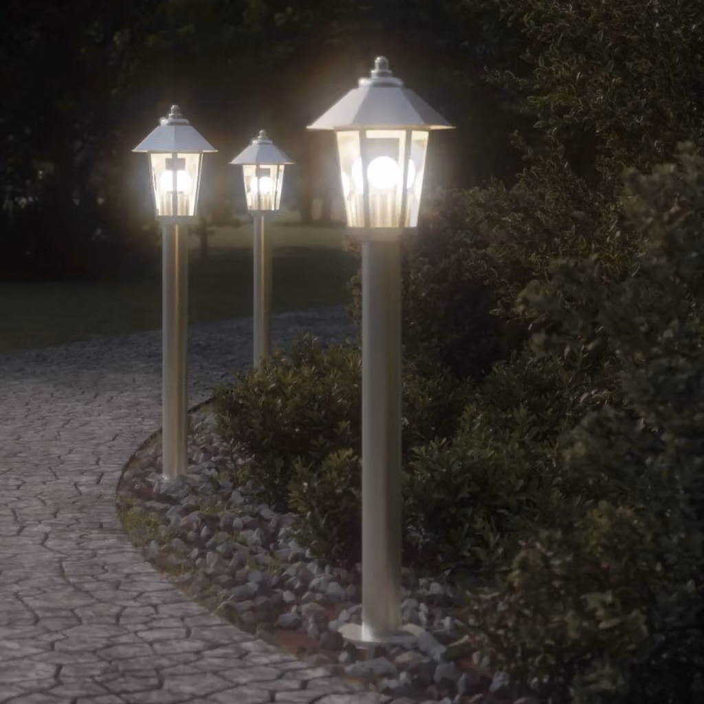 vidaXL Lampada da terra per esterni in acciaio inox argento, Altezza: 80 cm